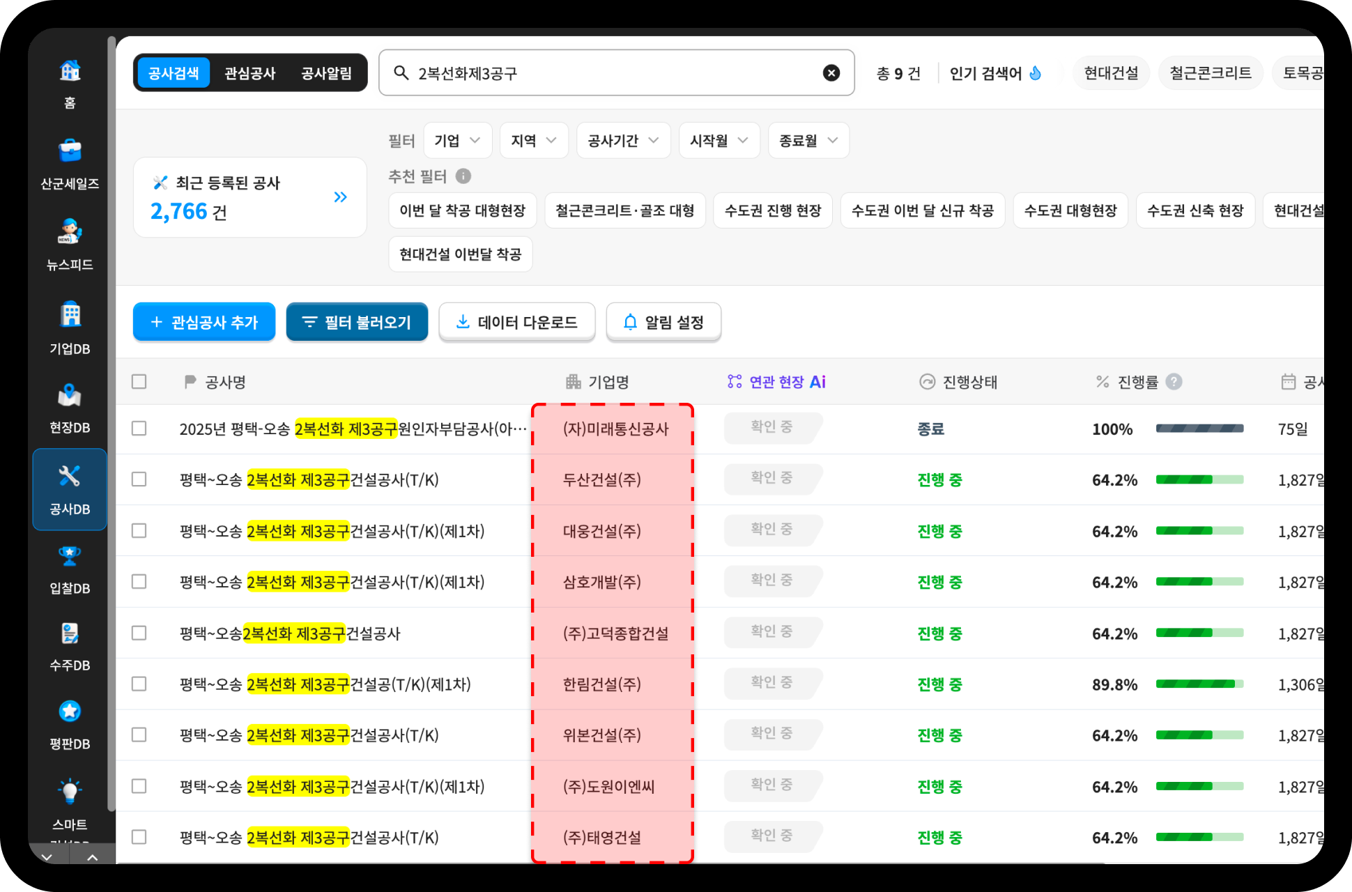 평택~오송 2복선화 3공구 참여 기업 목록 – 태영건설·두산건설 등 9개 기업 확인