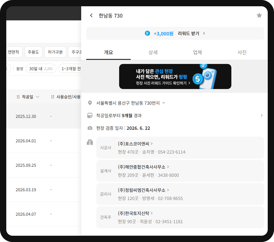 산군 현장DB 소요한남 개요 – 착공 9개월 경과, 시공 포스코이앤씨·설계 해안건축·감리 정림씨엠·건축주 한국토지신탁