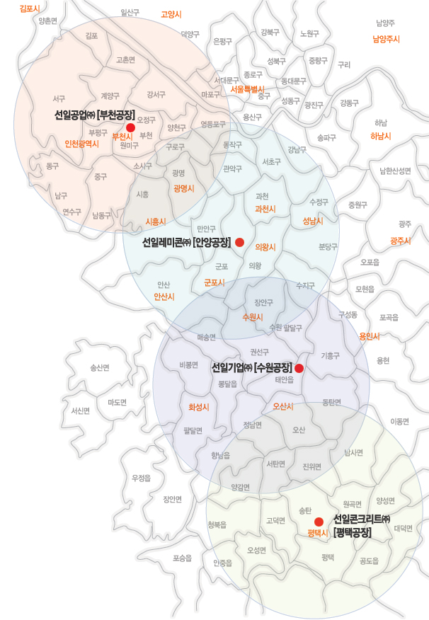 선일레미콘 공급지도